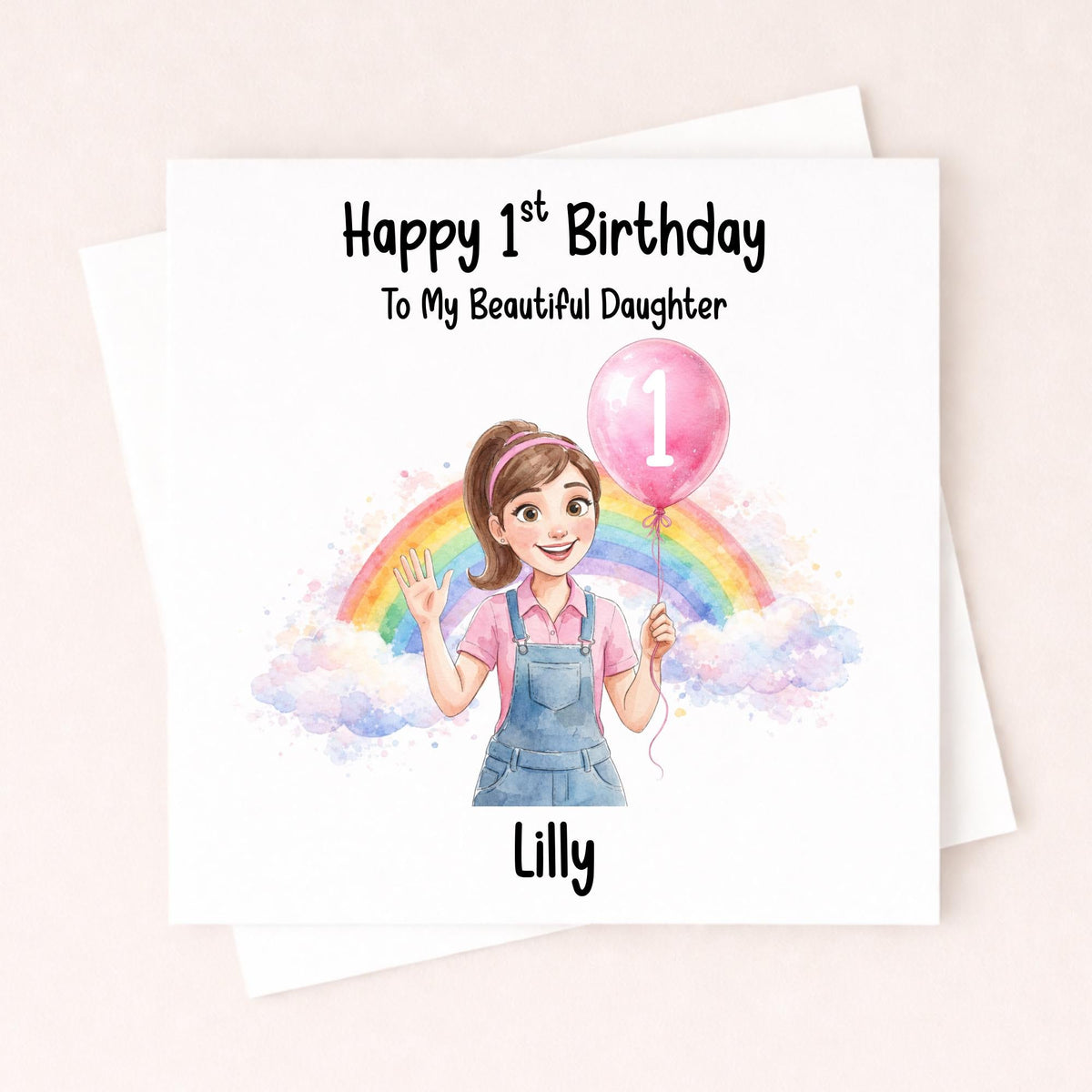 Personalised 1st Birthday Card Daughter – Rainbow Birthday Card Girl – Custom Name Baby Girl 1st Birthday Card Little Wishes By Amba