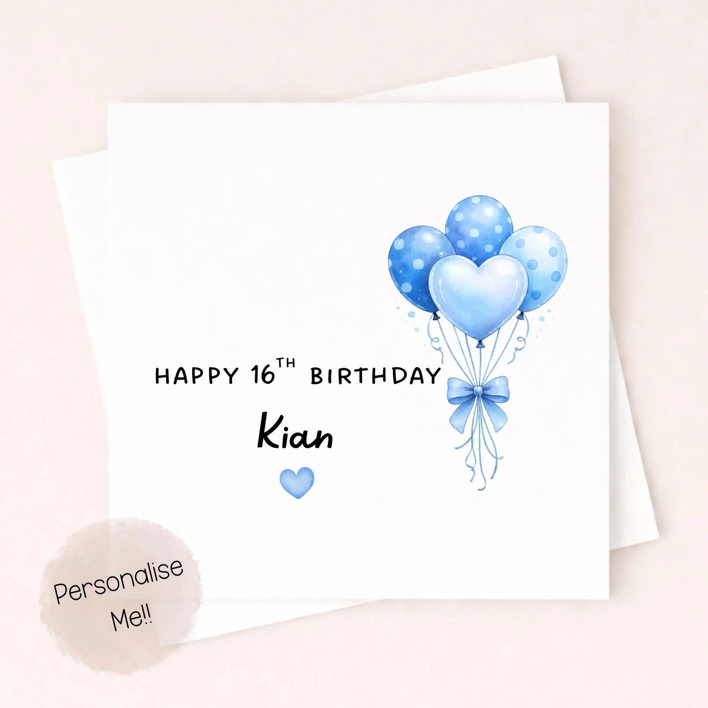 Personalised 16th Birthday Card Boy – Blue Balloon Birthday Card – Custom Name 16th Birthday Card – Teen Boy Birthday Card