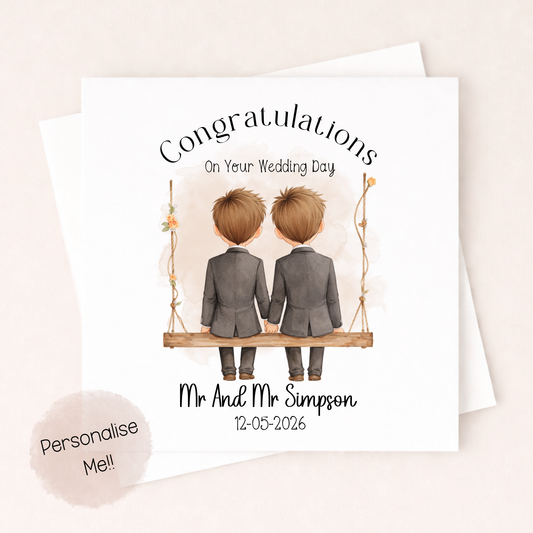 Personalised Same Sex Wedding Card – LGBTQ Wedding Card – Just Married Couple Card – Custom Names Wedding Card