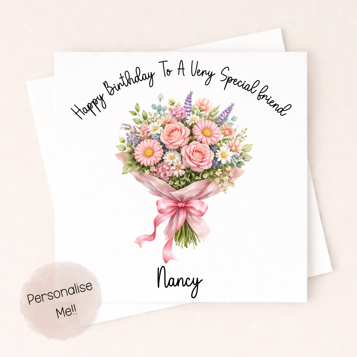 Personalised Nan Birthday Card – Floral Bouquet Greeting Card – Custom Name Card – Elegant Birthday Card for Grandma – Handmade Style Card Little Wishes By Amba