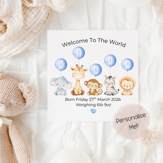Personalised New Baby Boy Card With Details – Welcome To The World Baby Boy Card – Baby Birth Stats Card – Custom Name Card
