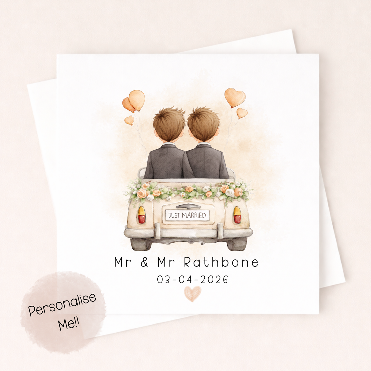 Personalised Same Sex Wedding Card – LGBTQ Wedding Card – Just Married Couple Card – Custom Names Wedding Card Little Wishes By Amba