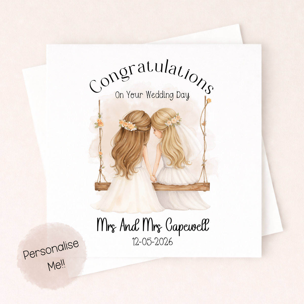 Personalised Same Sex Wedding Card – LGBTQ Wedding Card – Just Married Couple Card – Custom Names Wedding Card Little Wishes By Amba