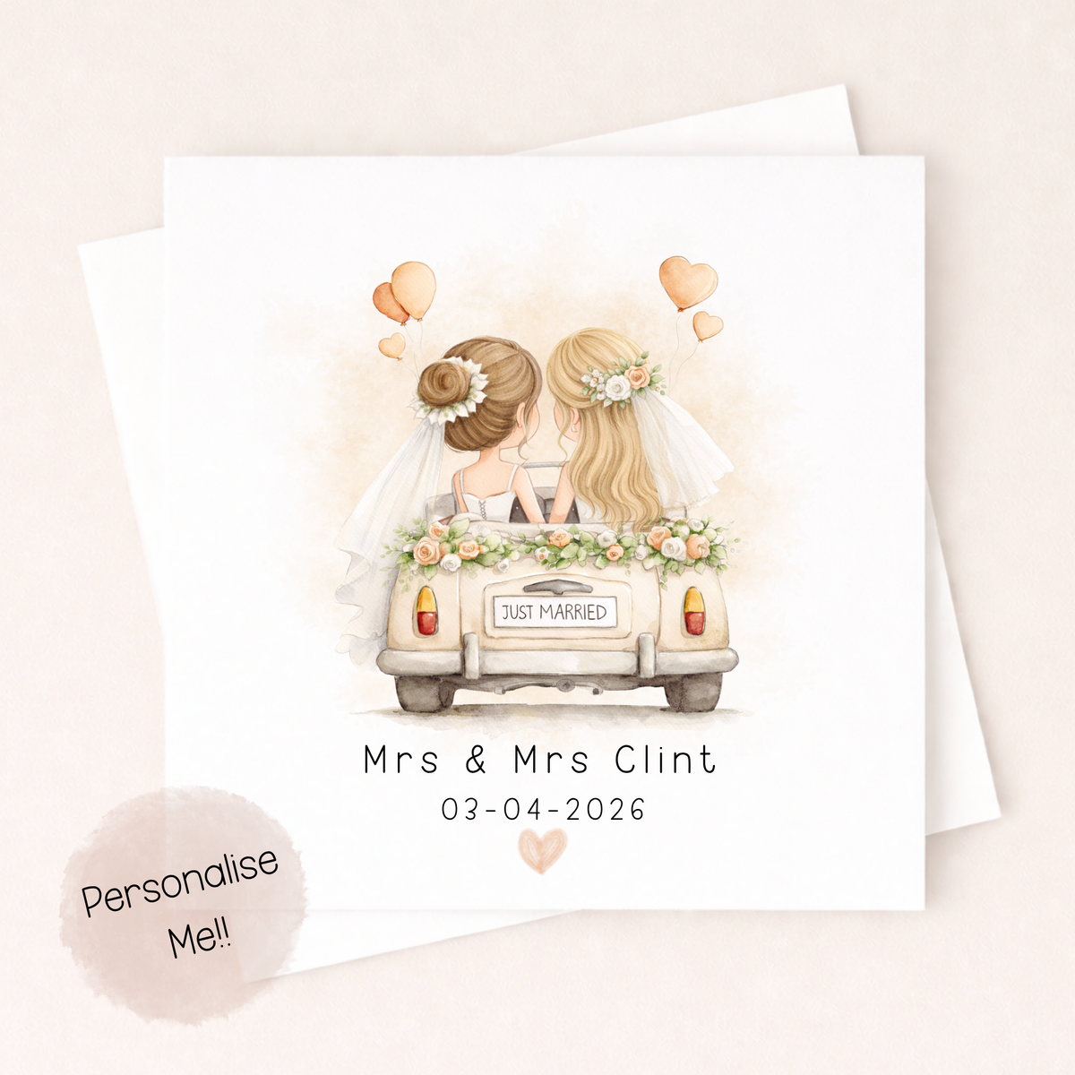 Personalised Same Sex Wedding Card – LGBTQ Wedding Card – Just Married Couple Card – Custom Names Wedding Card Little Wishes By Amba