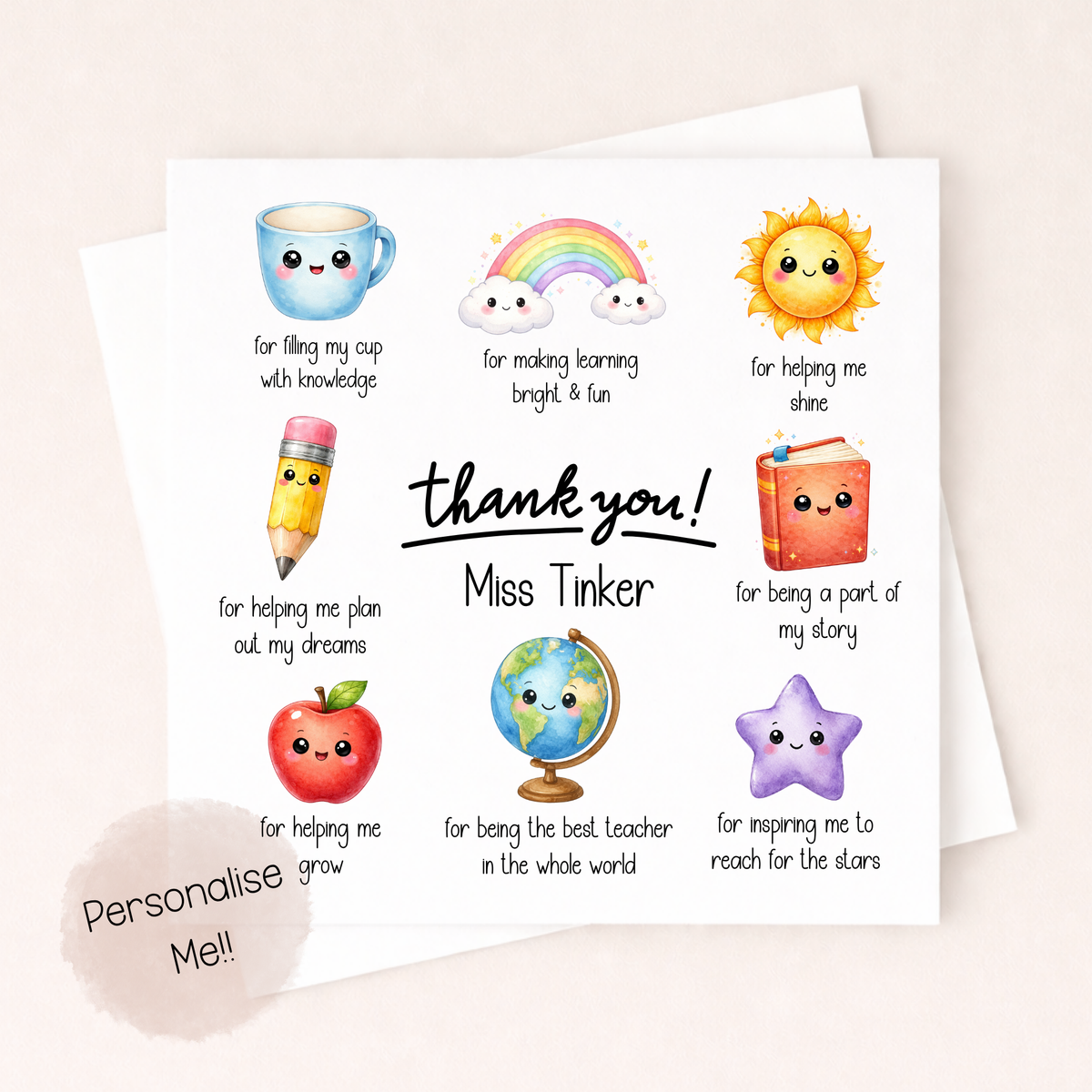 Personalised Teacher Thank You Card – End of Term Teacher Card – Teaching Assistant Thank You Card – Custom Name Card Little Wishes By Amba
