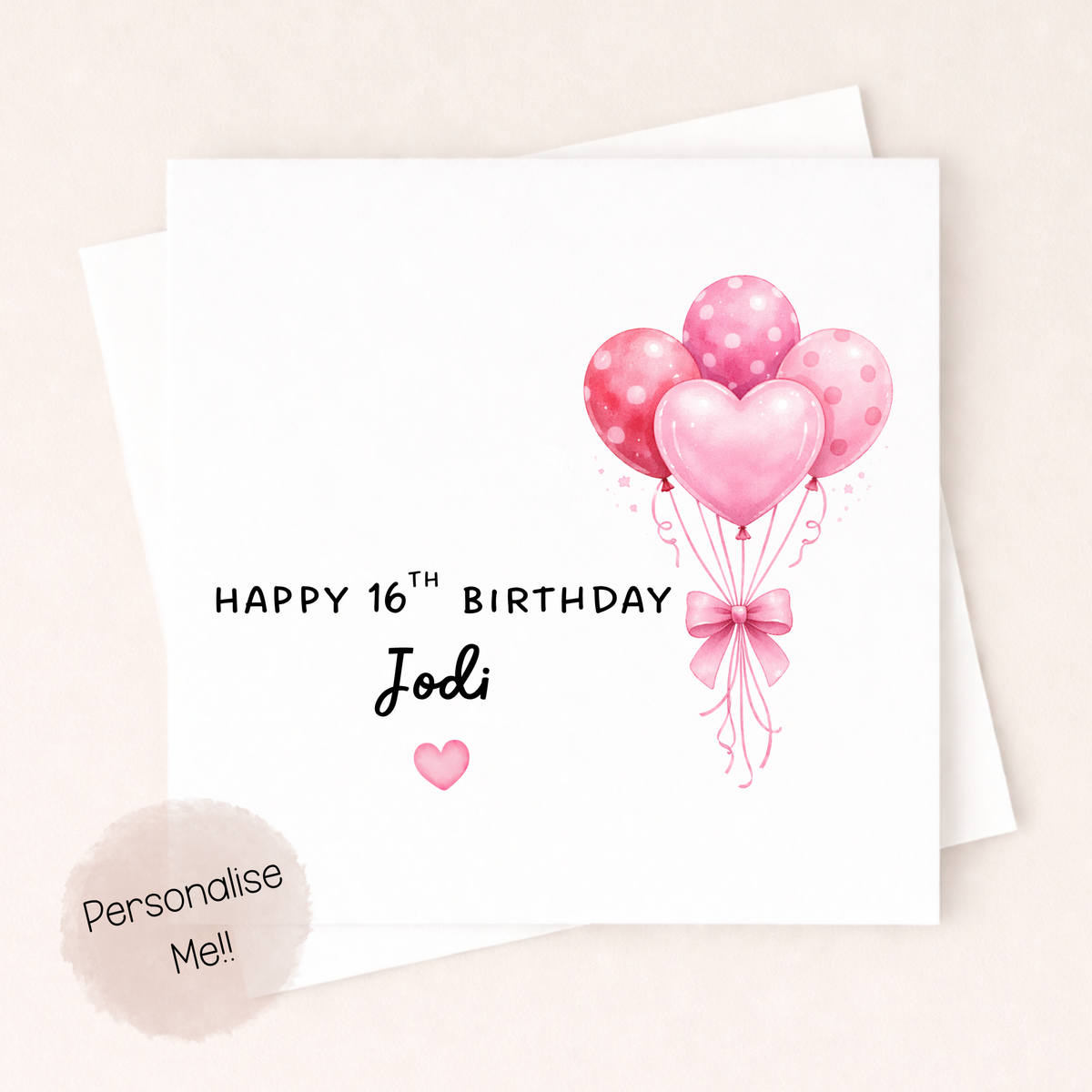 Personalised 16th Birthday Card Girl – Pink Balloon 16th Birthday Card – Custom Name 16th Card Daughter – 16th Birthday Card Little Wishes By Amba