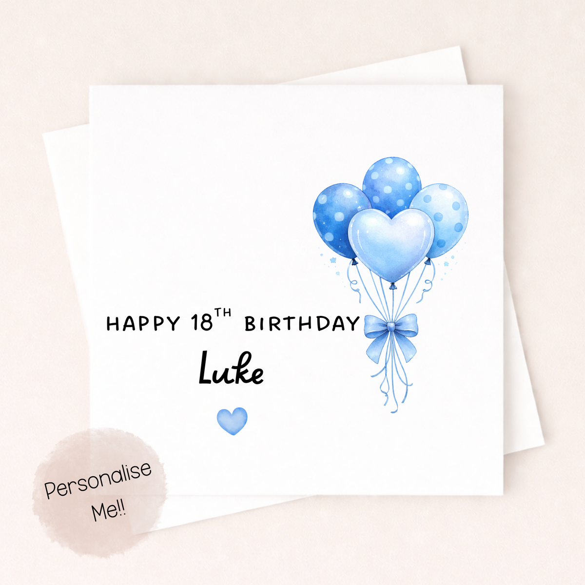 Personalised 18th Birthday Card Boy – Blue Balloon Birthday Card – Custom Name 18th Birthday Card – Teen Boy Birthday Card Little Wishes By Amba
