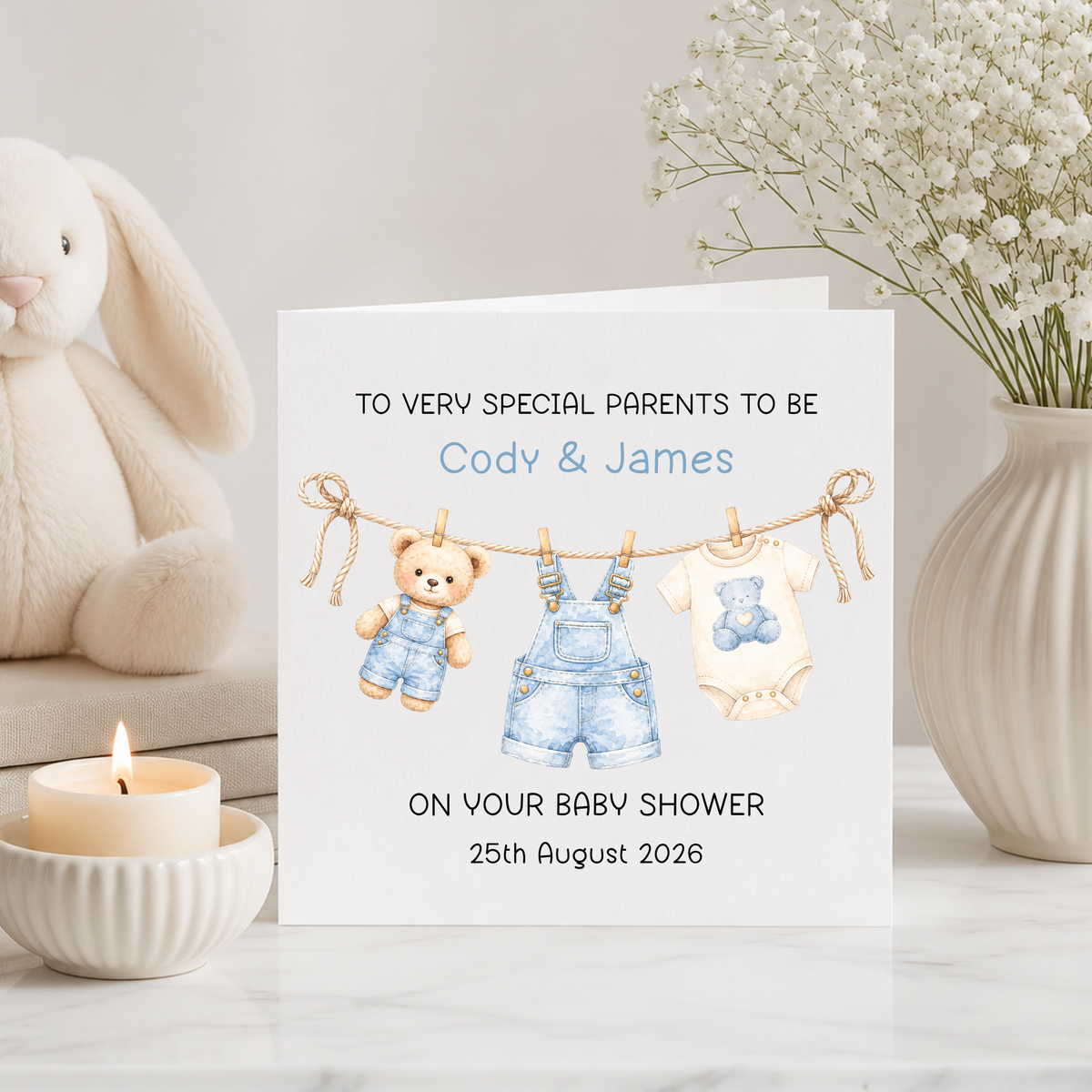 Personalised Baby Shower Card – Parents To Be Card – Custom Name & Date Baby Shower Card – New Baby Card Little Wishes By Amba
