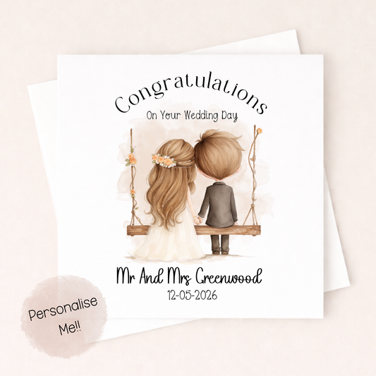 Personalised Wedding Card With Date – Just Married Couple Card – Mr & Mrs Wedding Card – Custom Names Wedding Card