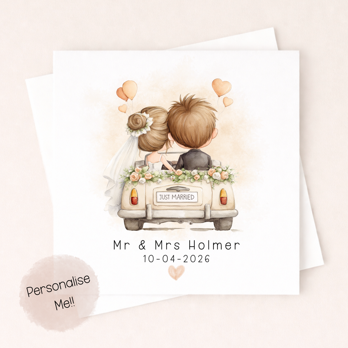 Personalised Wedding Card With Date – Just Married Couple Card – Mr & Mrs Wedding Card – Custom Names Wedding Card Little Wishes By Amba
