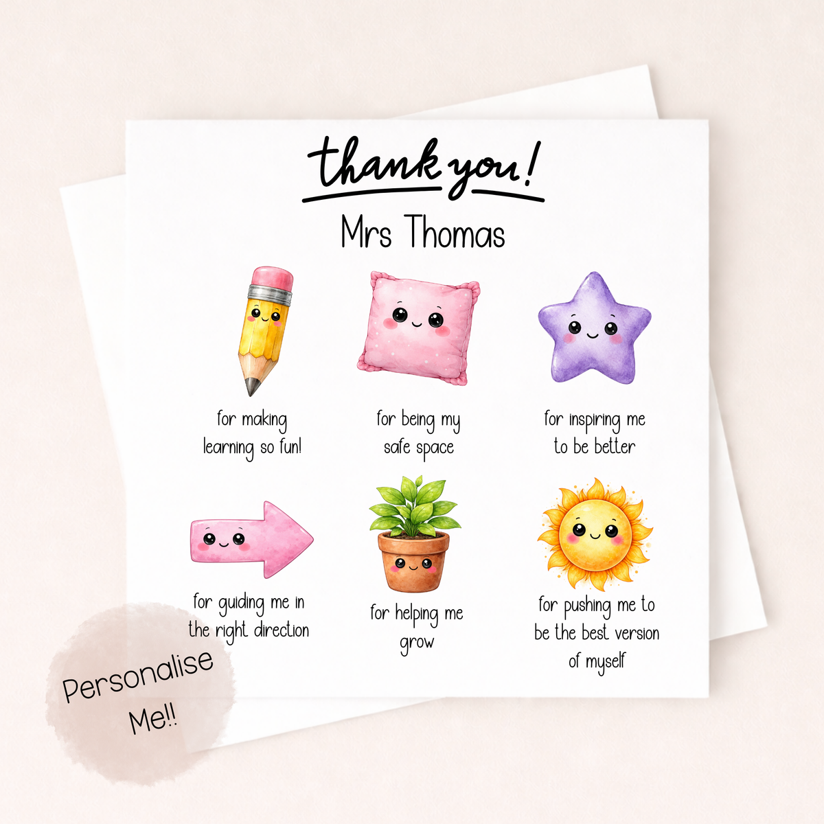 Personalised Teacher Thank You Card – End of Term Teacher Card – Teaching Assistant Thank You Card – Custom Name Card Little Wishes By Amba