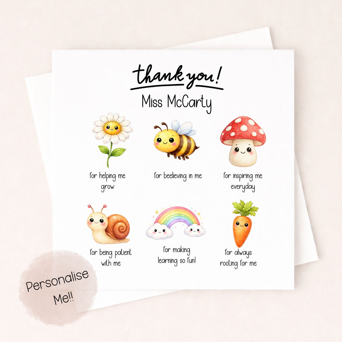 Personalised Teacher Thank You Card – End of Term Teacher Card – Teaching Assistant Thank You Card – Custom Name Card Little Wishes By Amba
