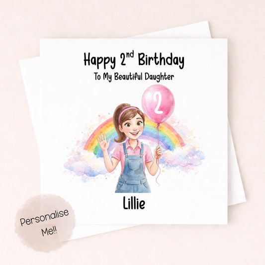 Personalised 2nd Birthday Card Daughter – Rainbow Birthday Card Girl – Custom Name 2nd Birthday Card – Toddler Birthday Card