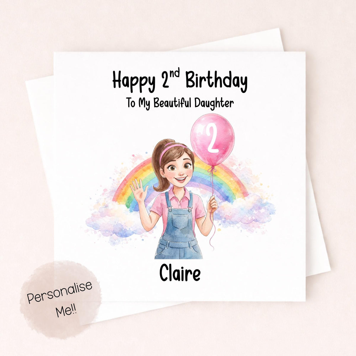 Personalised 2nd Birthday Card Daughter – Rainbow Birthday Card Girl – Custom Name 2nd Birthday Card – Toddler Birthday Card Little Wishes By Amba