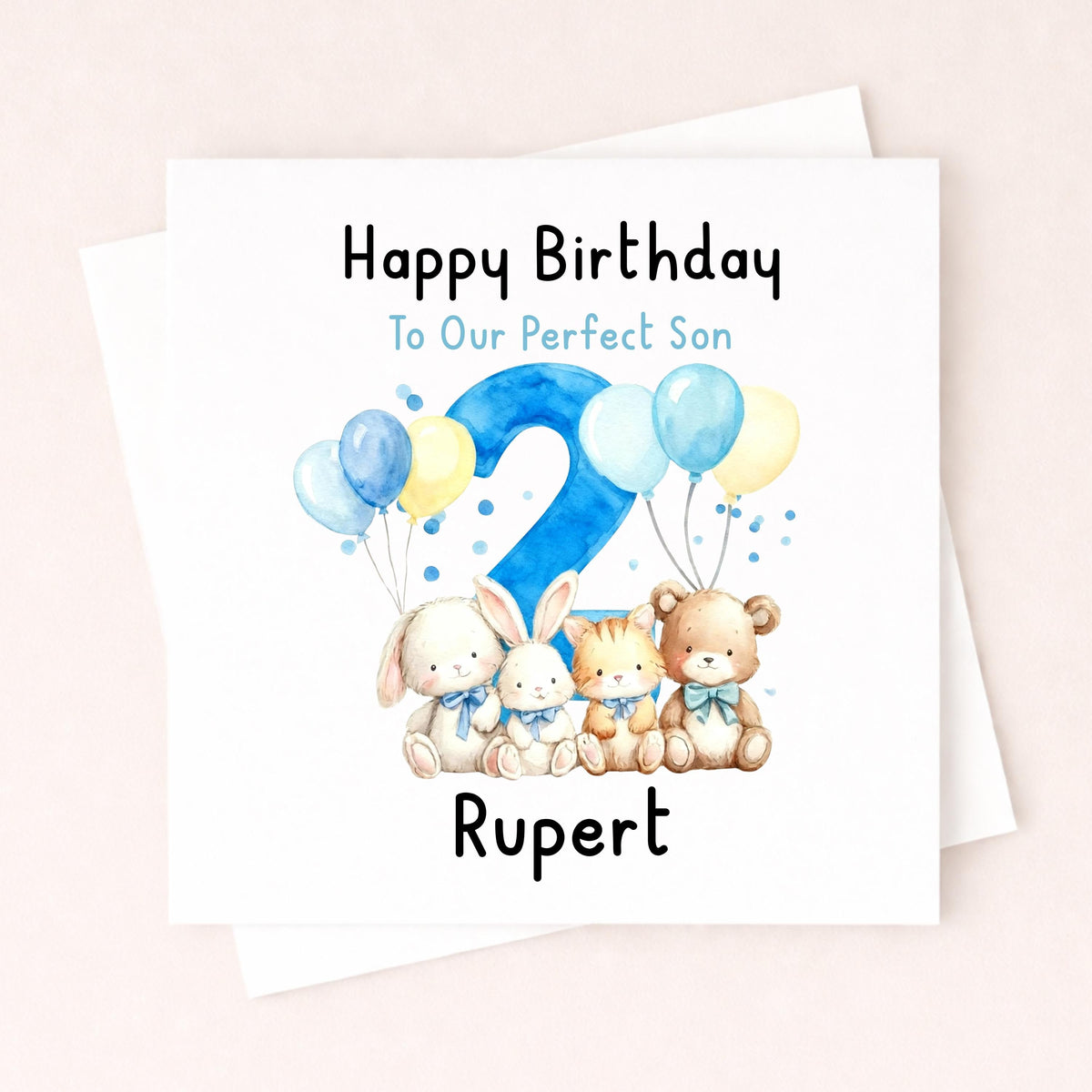 Personalised 2nd Birthday Card For Son β Cute Blue Animal Birthday Card β Custom Name Boy Birthday Card β Birthday Grandson Little Wishes By Amba