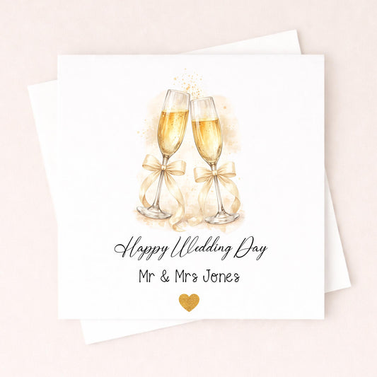 Personalised Wedding Card – Mr & Mrs Wedding Card – Elegant Champagne Wedding Card – Custom Names Wedding Card