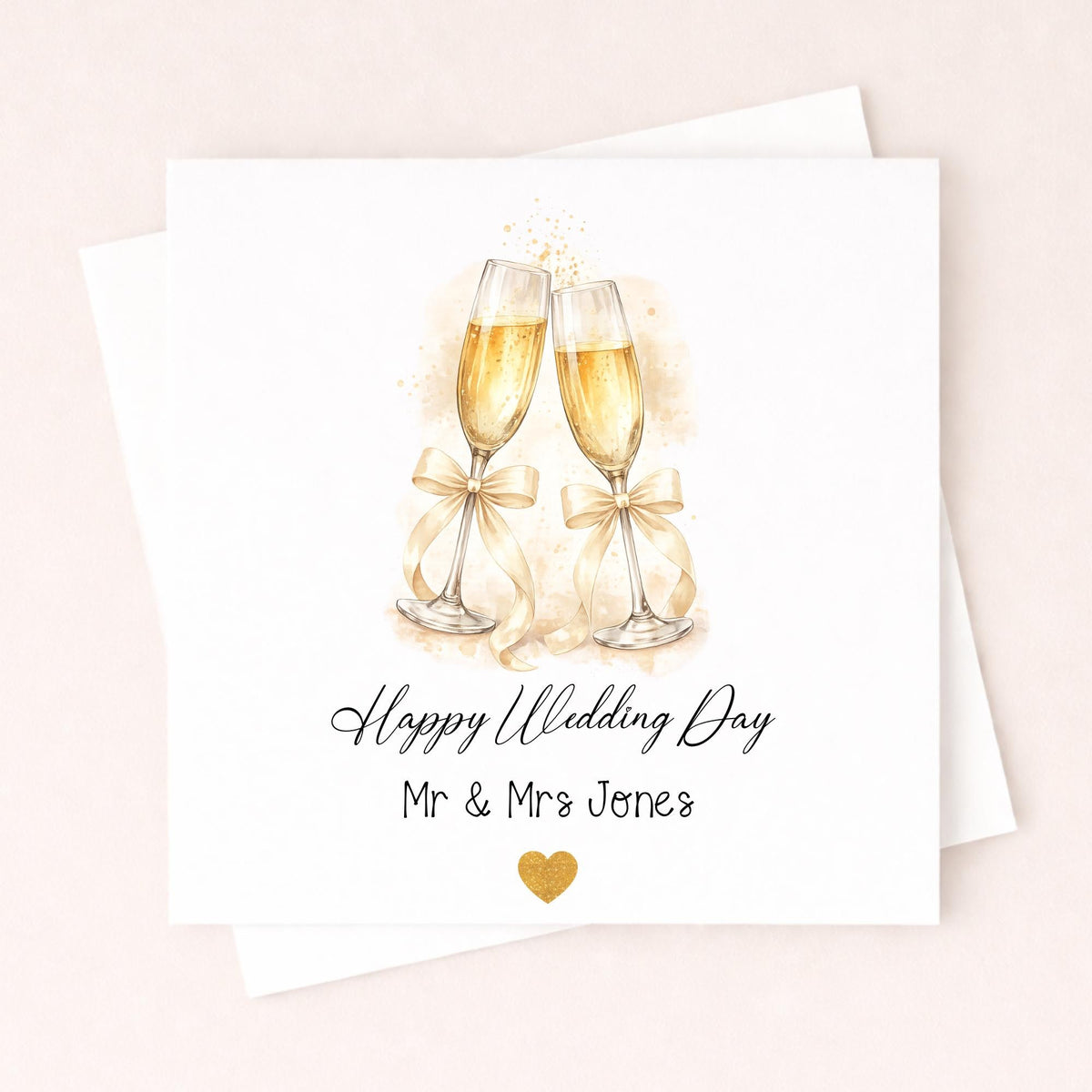 Personalised Wedding Card – Mr & Mrs Wedding Card – Elegant Champagne Wedding Card – Custom Names Wedding Card Little Wishes By Amba