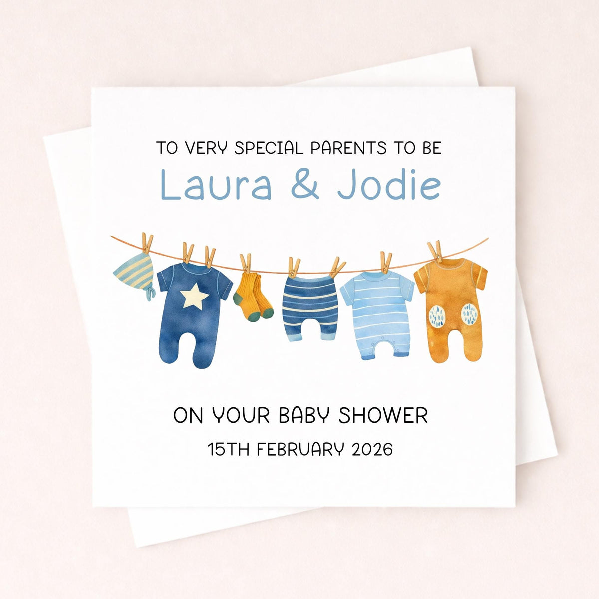 Personalised Baby Shower Card – Parents To Be Card – Custom Name & Date Baby Shower Card – New Baby Card Little Wishes By Amba