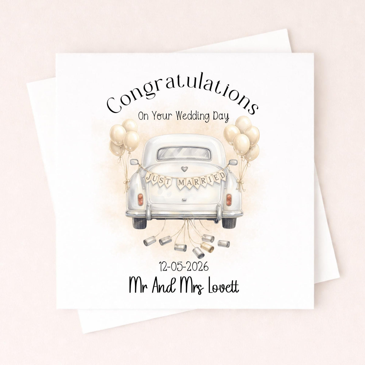 Personalised Wedding Card With Date – Just Married Car Wedding Card – Mr & Mrs Wedding Card – Custom Names Wedding Card Little Wishes By Amba