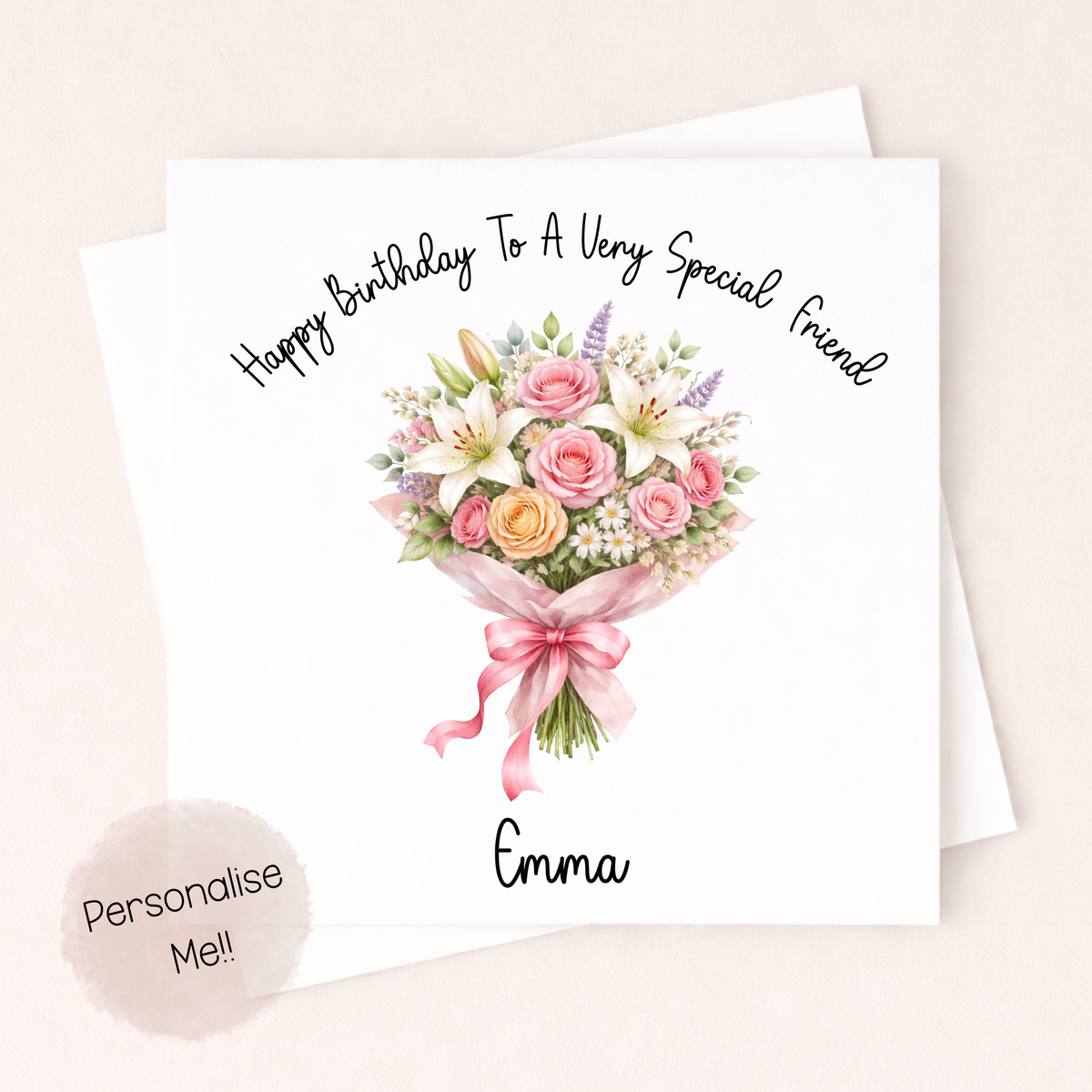 Personalised Floral Birthday Card – Elegant Flower Birthday Card for Friend Mum Nan – Custom Name Birthday Card Little Wishes By Amba