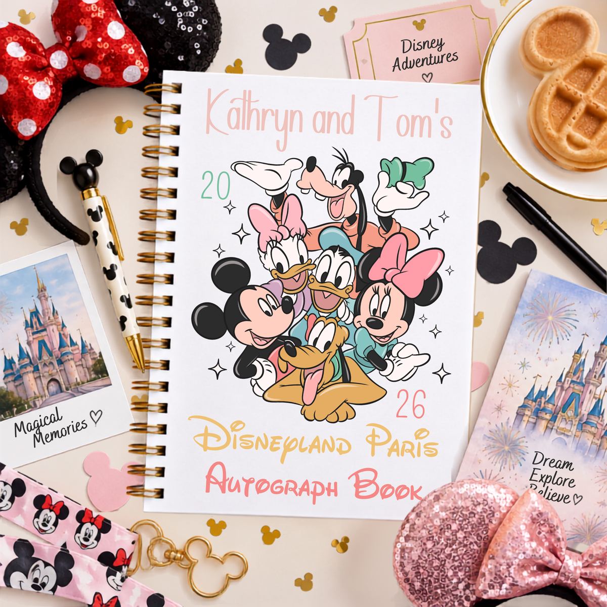 Personalised Disneyland Paris Autograph Book | Mickey & Friends | Custom Names & Year Creative Wishes By Amba