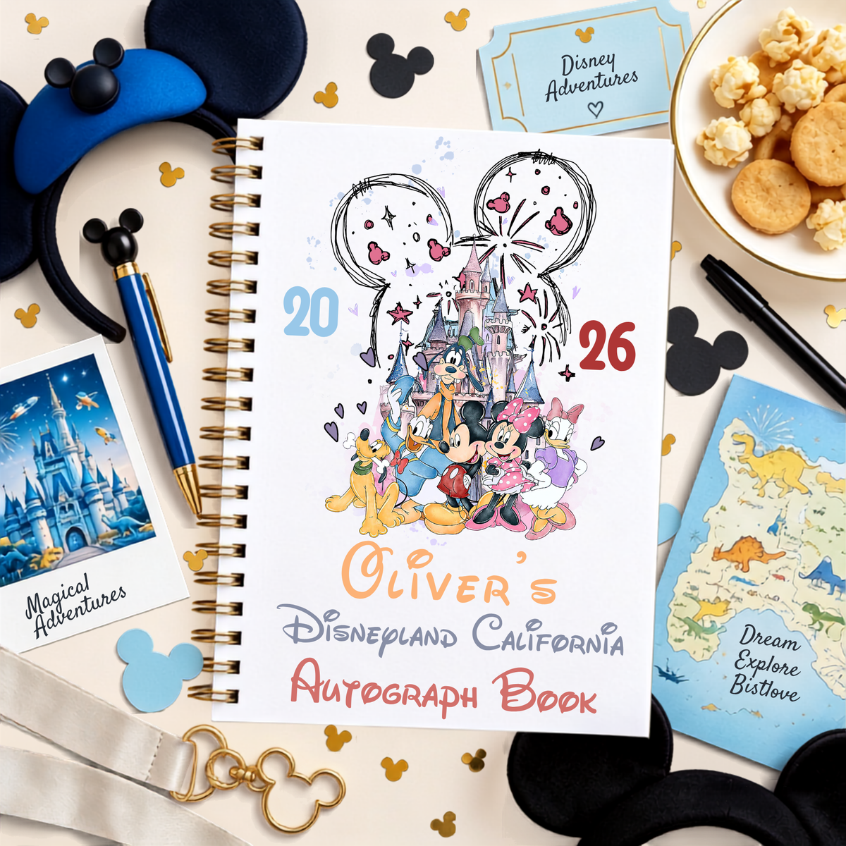 Personalised Disney Autograph Book | Custom Name, Year & Disney Park | A5 60 Lined Pages Creative Wishes By Amba