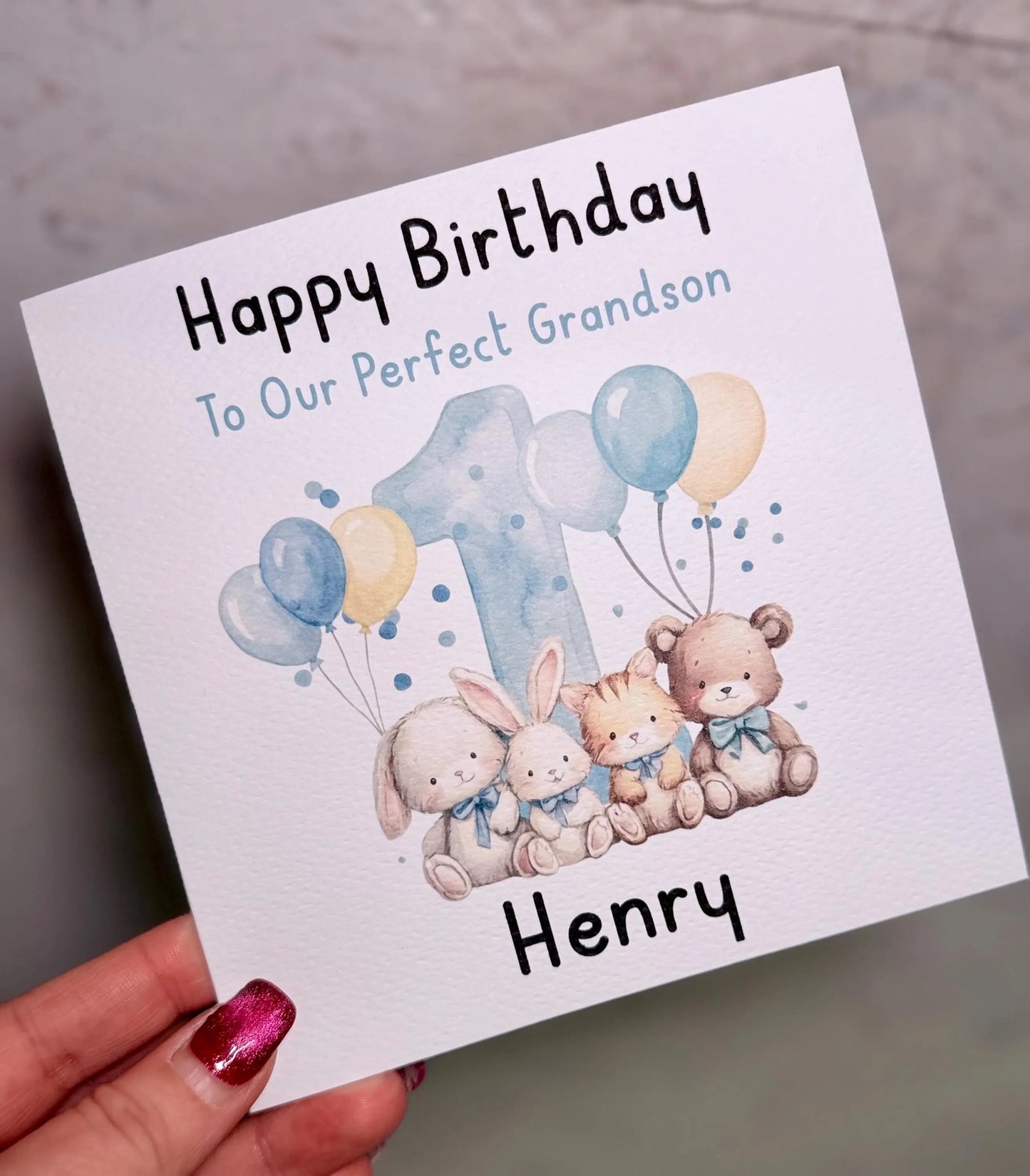 Personalised 1st Birthday Card Grandson β Cute Animal First Birthday Card β Custom Name Baby Boy Card β Grandson 1st Birthday