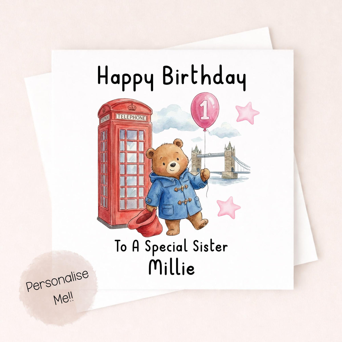 Personalised 1st Birthday Card Granddaughter – Cute Bear Birthday Card – Pink Balloon Girl Birthday Card – Custom Name 1st Birthday Little Wishes By Amba