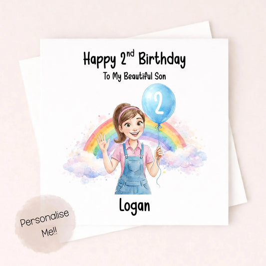 Personalised 2nd Birthday Card Son – Rainbow Birthday Card Boy – Custom Name 2nd Birthday Card – Toddler Birthday Card