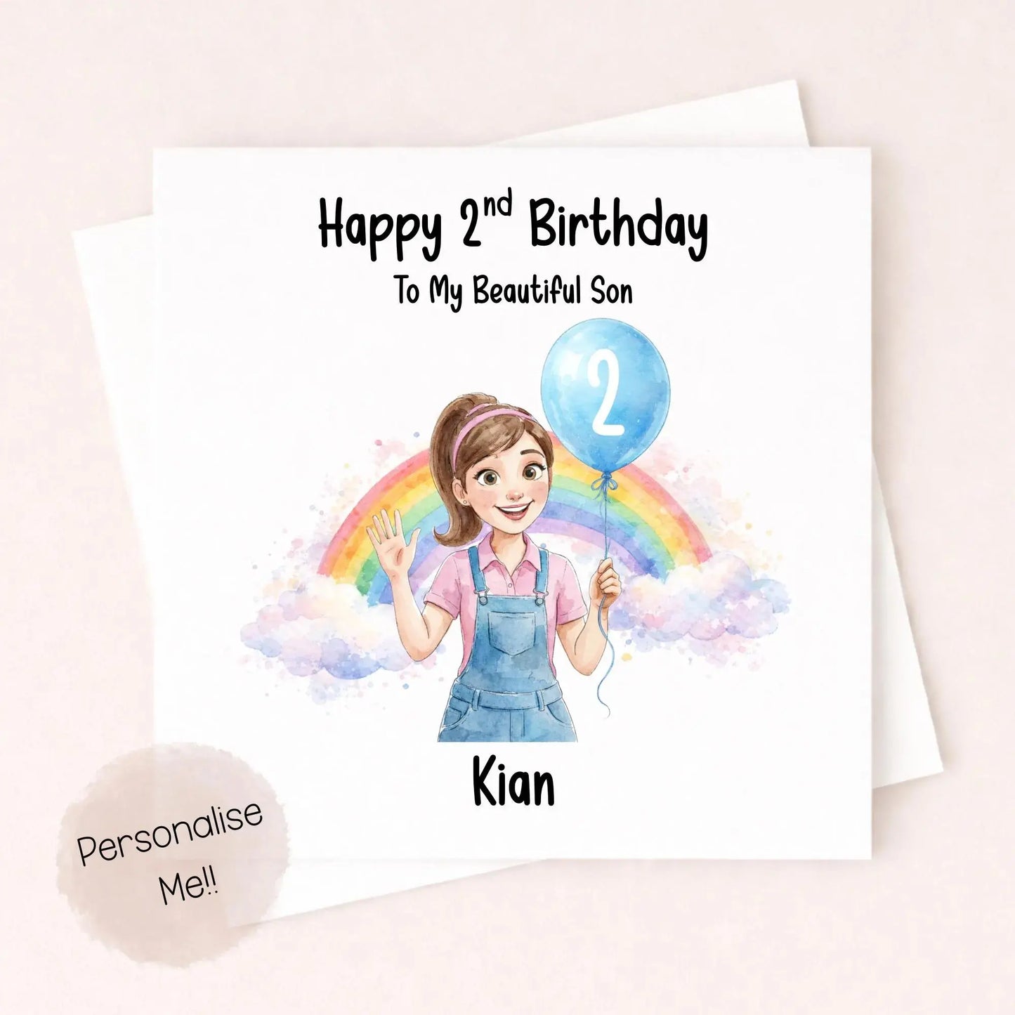 Personalised 2nd Birthday Card Son – Rainbow Birthday Card Boy – Custom Name 2nd Birthday Card – Toddler Birthday Card