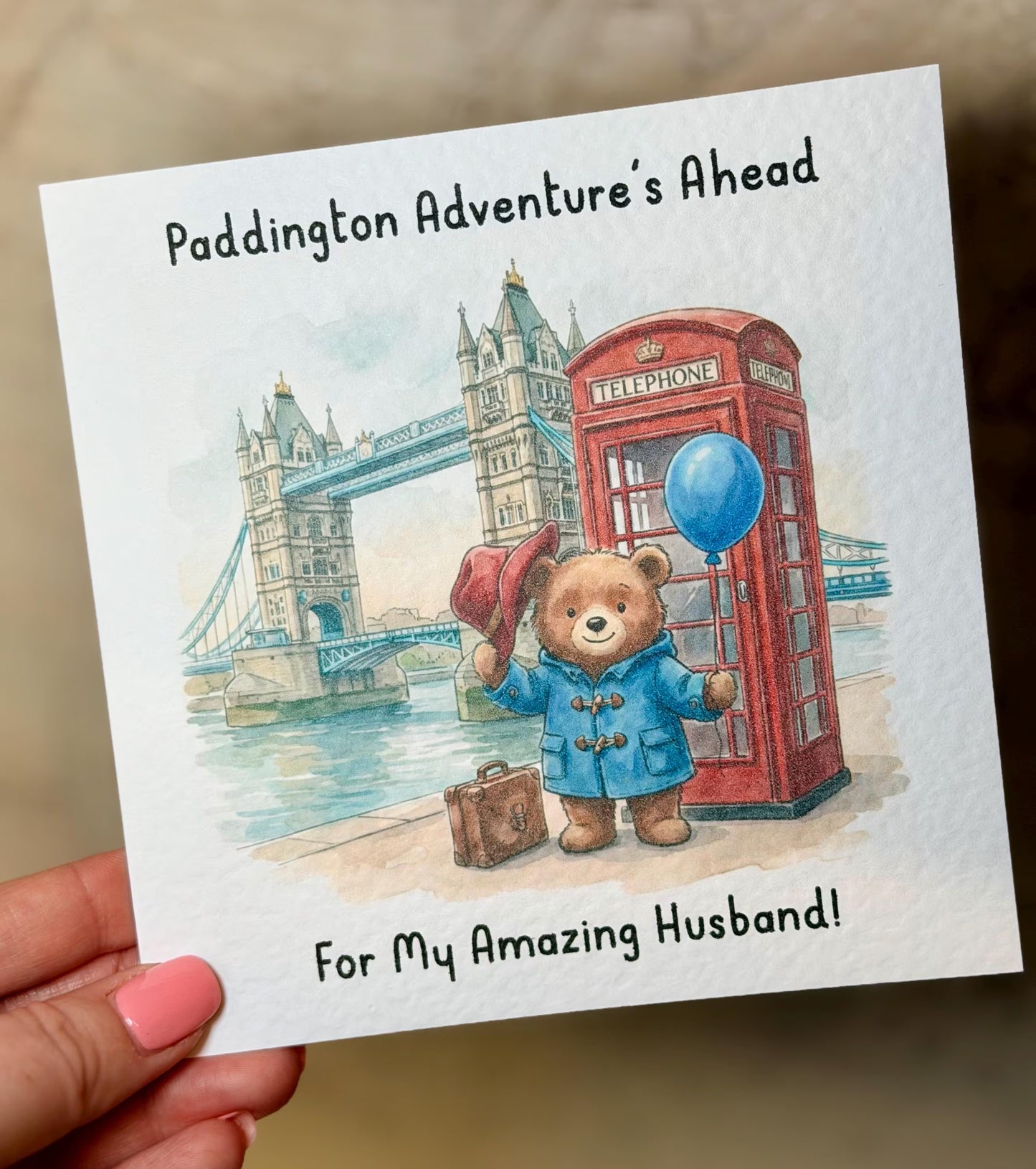Personalised 1st Birthday Card Son – Cute Bear Birthday Card – Blue Balloon London Boy Birthday Card – Custom Name 1st Birthday