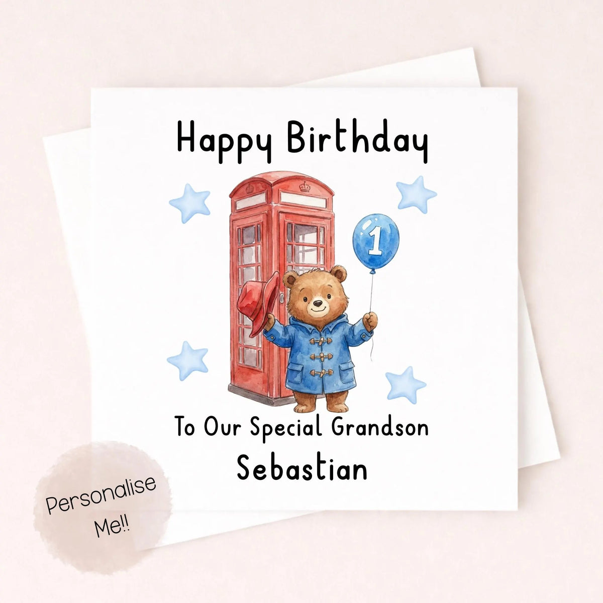 Personalised 1st Birthday Card Son – Cute Bear Birthday Card – Blue Balloon Boy Birthday Card – Custom Name 1st Birthday Little Wishes By Amba