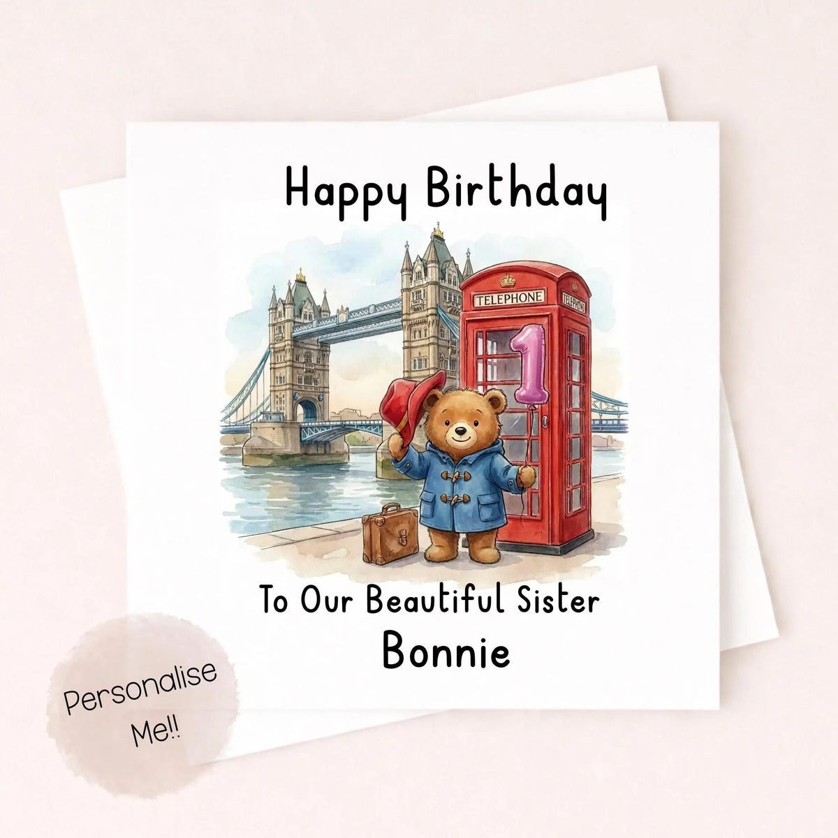 Personalised 1st Birthday Card Granddaughter – Cute Bear Birthday Card – Pink Balloon London Girl Birthday Card – Custom Name 1st Birthday Little Wishes By Amba
