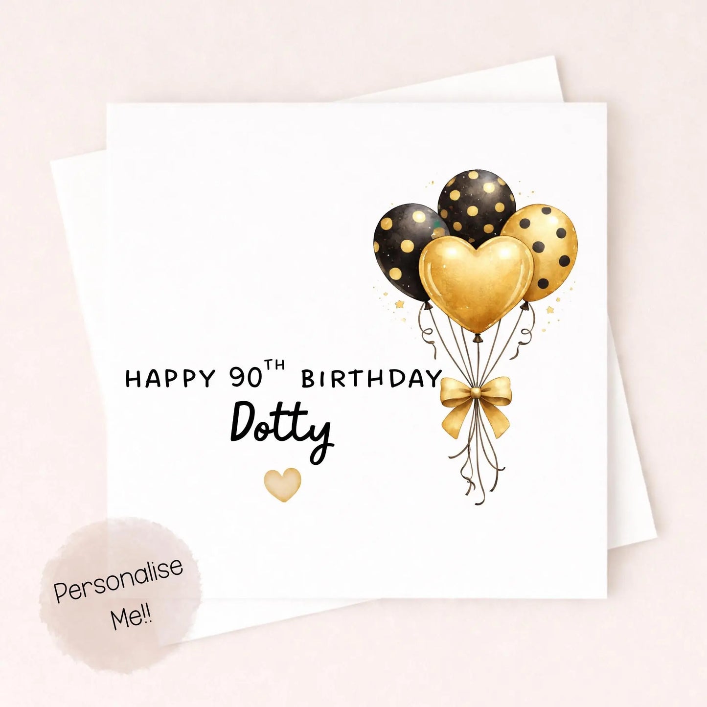 Personalised 90th Birthday Card, Ninety Black & Gold Balloon Keepsake Card For Her/Him.