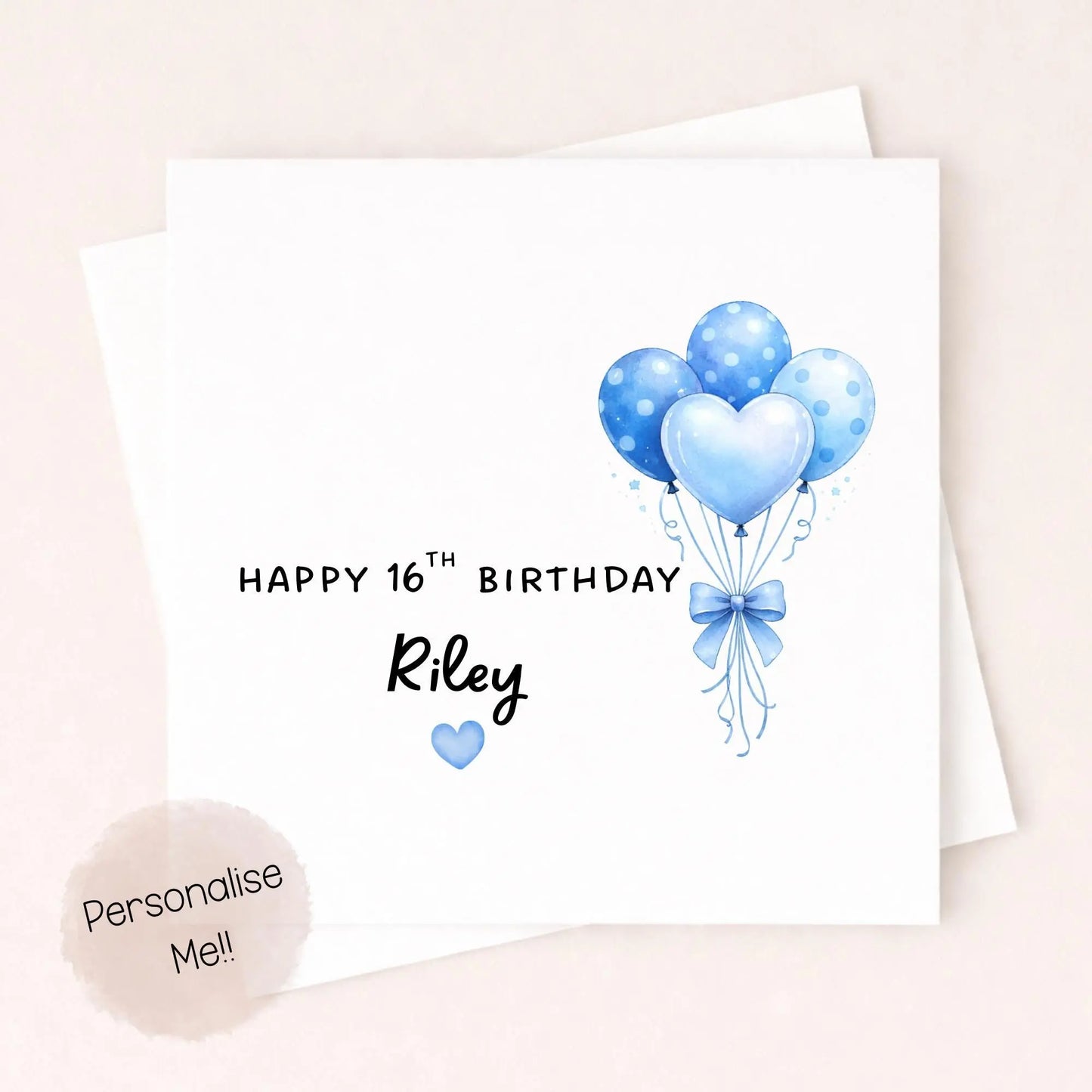 Personalised 16th Birthday Card Boy – Blue Balloon Birthday Card – Custom Name 16th Birthday Card – Teen Boy Birthday Card