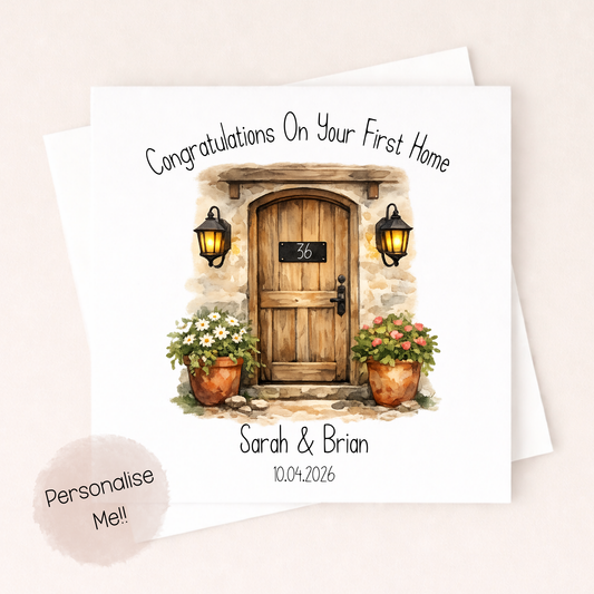 Personalised First Home Card With Address – Rustic Door New Home Card – Housewarming Card Couple – Custom Names & Date Card