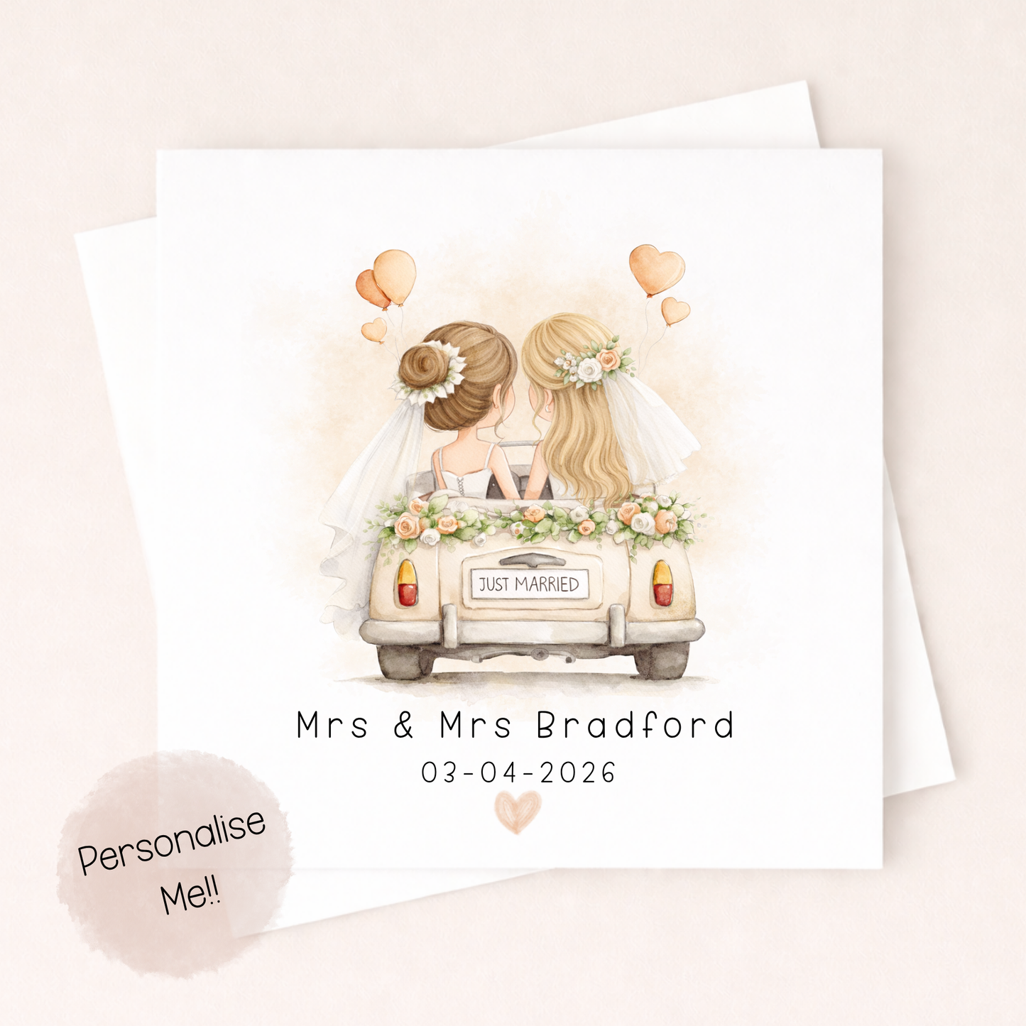 Personalised Same Sex Wedding Card – LGBTQ Wedding Card – Just Married Couple Card – Custom Names Wedding Card