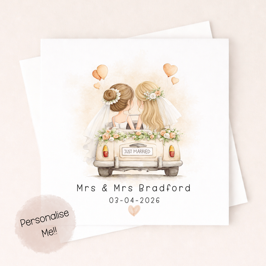 Personalised Same Sex Wedding Card – LGBTQ Wedding Card – Just Married Couple Card – Custom Names Wedding Card