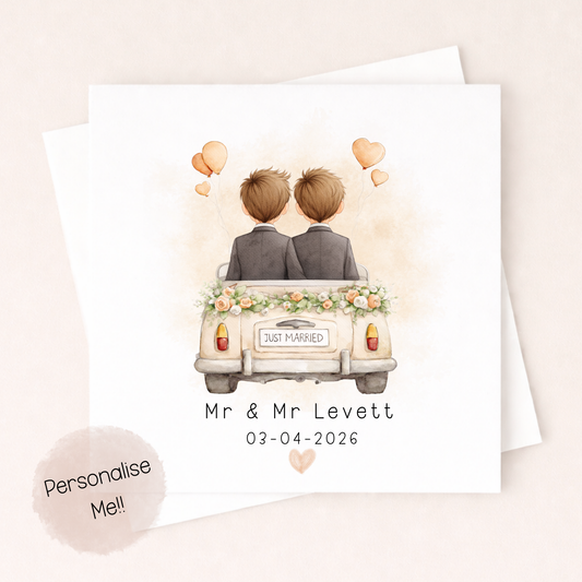 Personalised Same Sex Wedding Card – LGBTQ Wedding Card – Just Married Couple Card – Custom Names Wedding Card