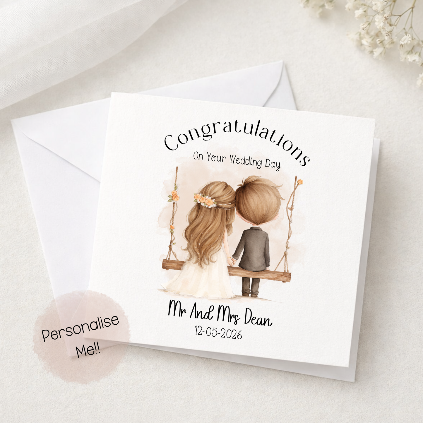 Personalised Wedding Card With Date – Just Married Couple Card – Mr & Mrs Wedding Card – Custom Names Wedding Card
