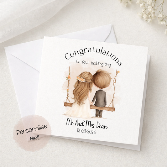 Personalised Wedding Card With Date – Just Married Couple Card – Mr & Mrs Wedding Card – Custom Names Wedding Card
