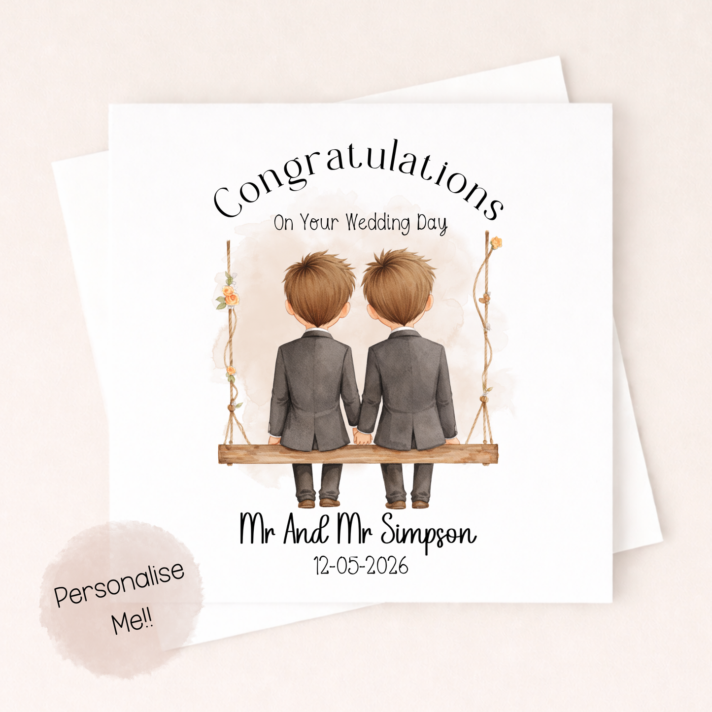 Personalised Same Sex Wedding Card – LGBTQ Wedding Card – Just Married Couple Card – Custom Names Wedding Card