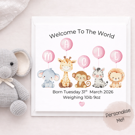 Personalised New Baby Card With Details – Welcome To The World Baby Card – Baby Birth Stats Card – Custom Name Baby Card