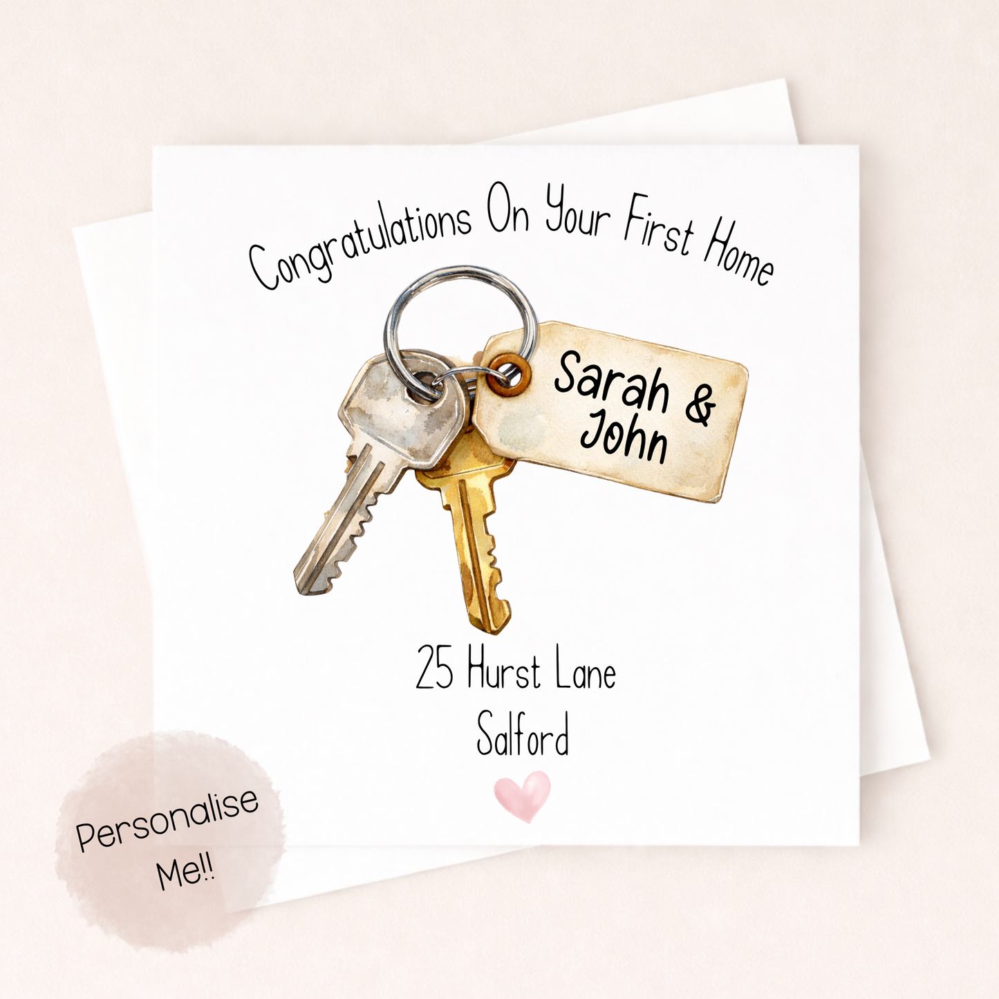 Personalised First Home Card With Address – New Home Keys Card – Housewarming Card Couple – Custom Names & Address Card