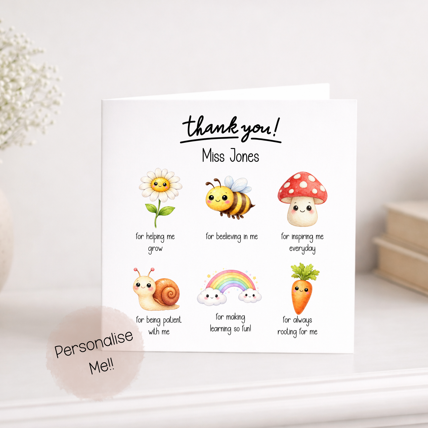 Personalised Teacher Thank You Card – End of Term Teacher Card – Teaching Assistant Thank You Card – Custom Name Card