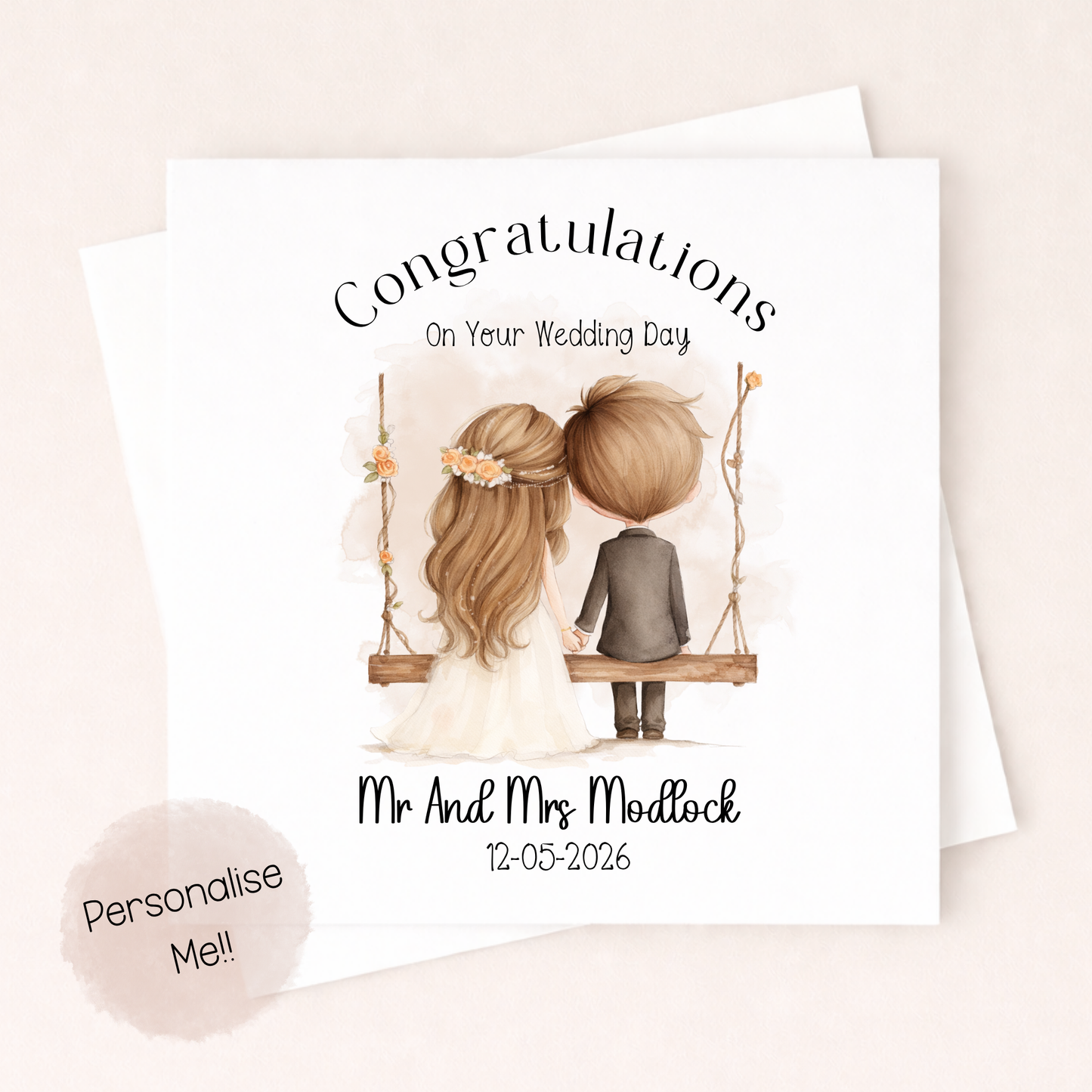 Personalised Wedding Card With Date – Just Married Couple Card – Mr & Mrs Wedding Card – Custom Names Wedding Card