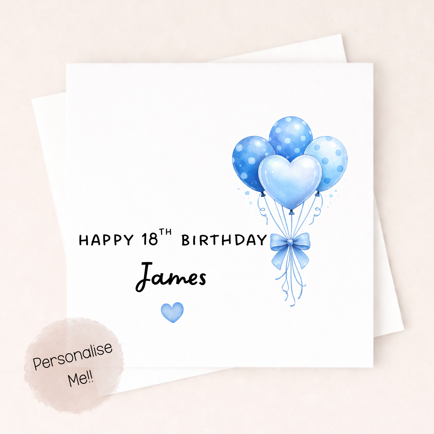 Personalised 18th Birthday Card Boy – Blue Balloon Birthday Card – Custom Name 18th Birthday Card – Teen Boy Birthday Card