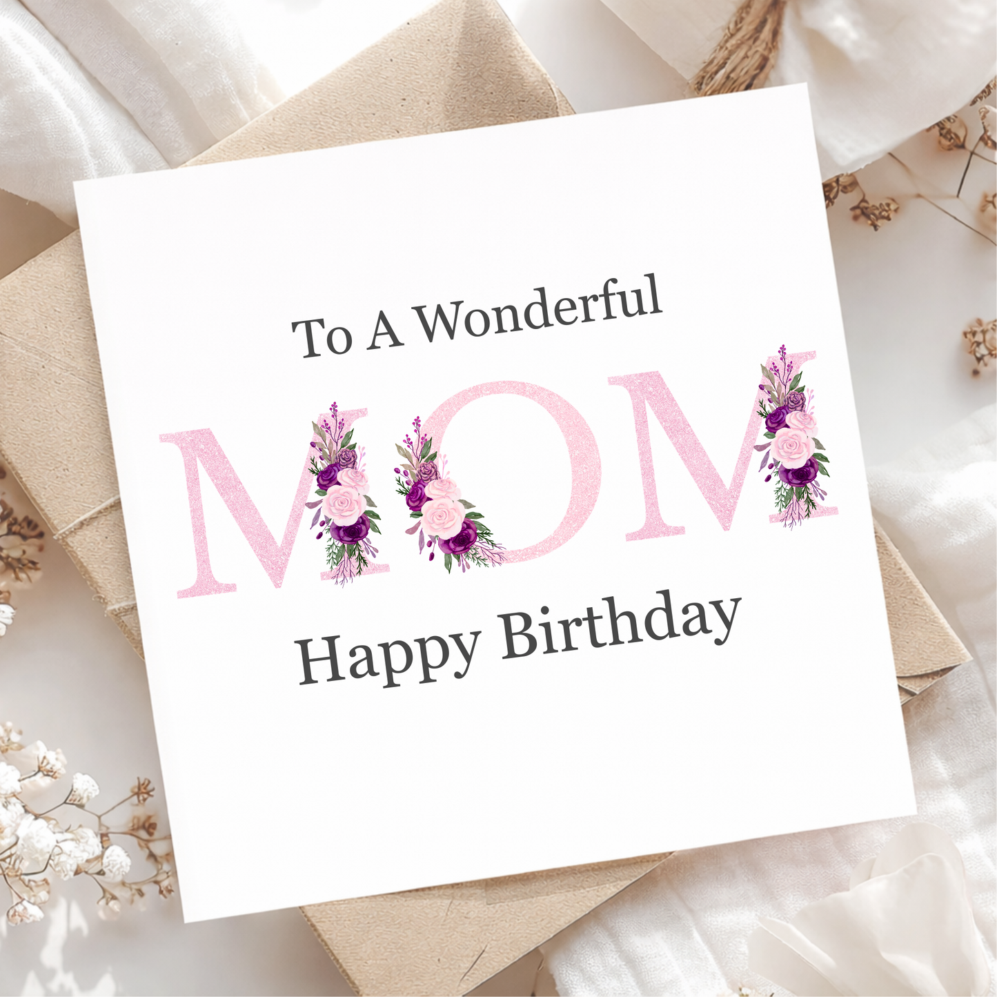 Greeting card for a wonderful mom with floral designs on a soft background