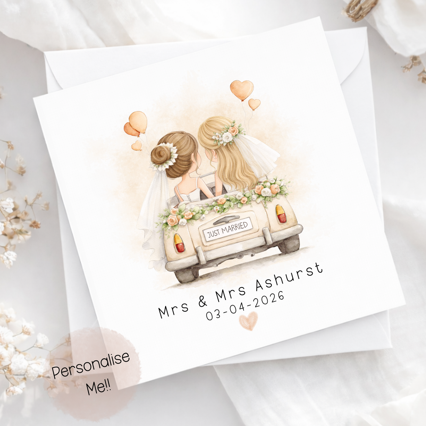 Personalised Same Sex Wedding Card – LGBTQ Wedding Card – Just Married Couple Card – Custom Names Wedding Card