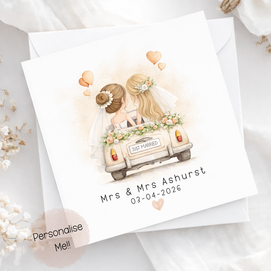 Personalised Same Sex Wedding Card – LGBTQ Wedding Card – Just Married Couple Card – Custom Names Wedding Card